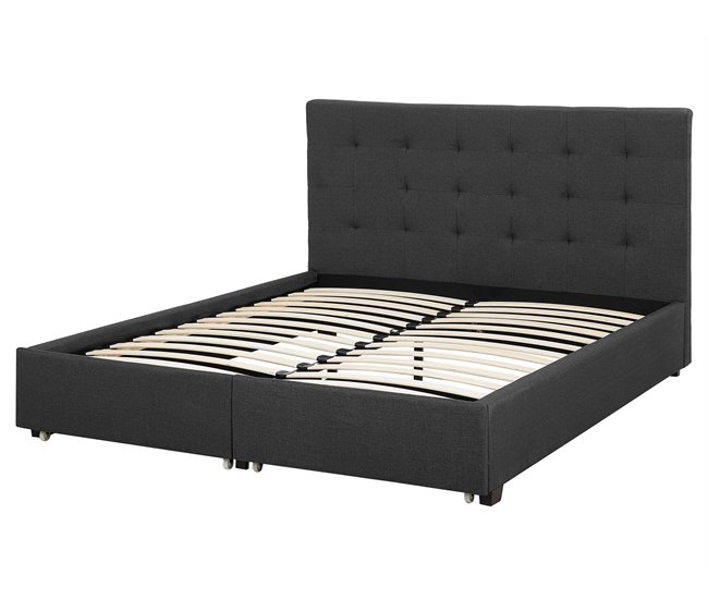 Beliani Cama com armazenamento Poliéster ROCHELLE 173x213 Cinza Escuro