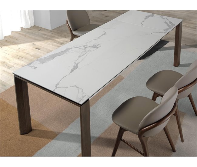 ANGEL CERDA Mesa de jantar extensível retangular mármore porcelânico e nogueira 235x90 Nogal