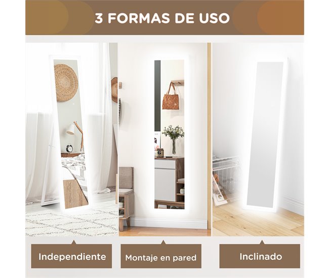 Espelho de Pé Vidro temperado e MDF HOMCOM, casa - decoração Branco