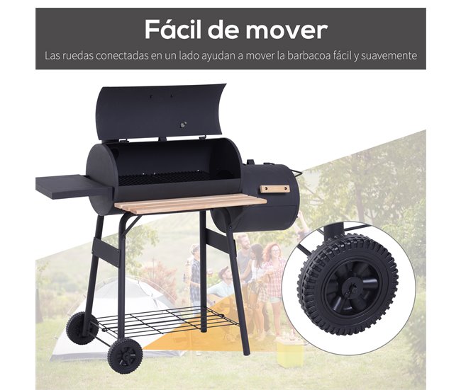 Barbecue a Carvão Aço laminado a frio e madeira Outsunny Preto