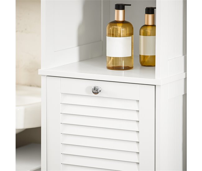 Armário alto de banho com 1 cesto para roupa suja BZR124-W SoBuy Branco