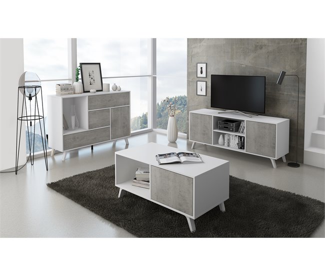  Mesa de centro para sala de estar - 45 x 92 x 50 cm 92x50 Branco/cinza