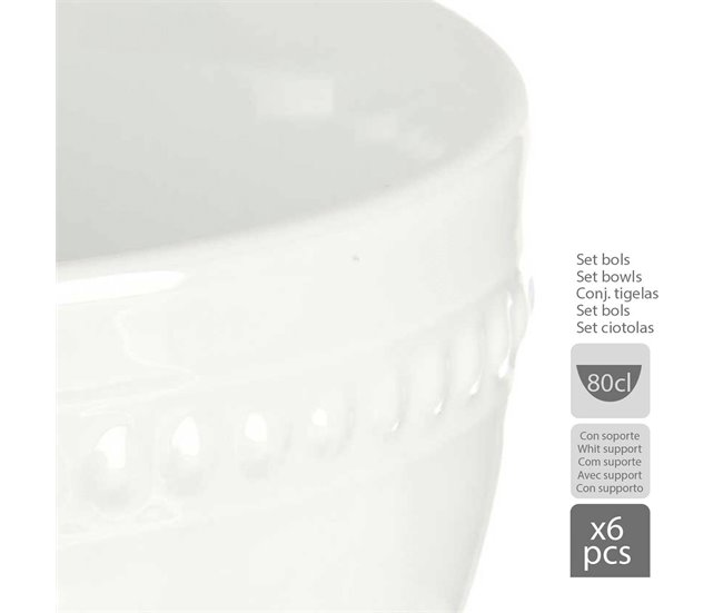 Conjunto de 6 taças em porcelana 800ml + suporte coleção VESSIA Branco