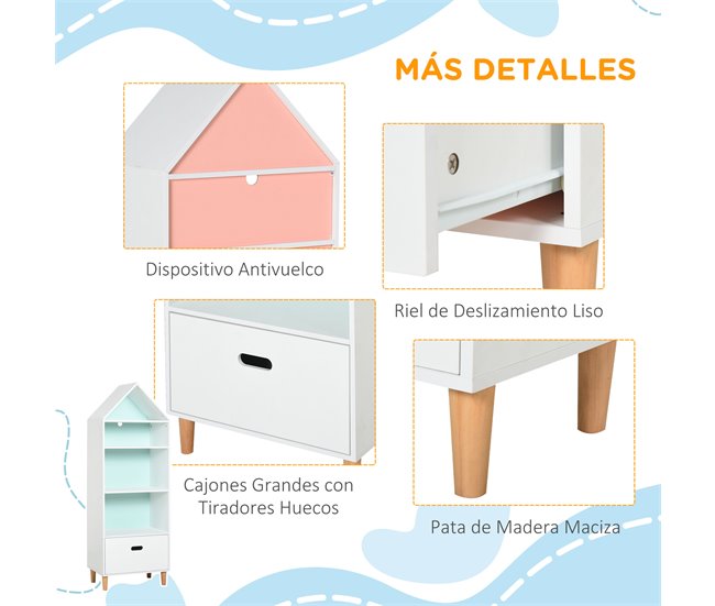 Prateleira de livro infantil P2 class MDF, pine wood HOMCOM Branco