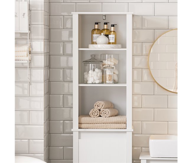 Armário alto de banho com 3 prateleiras e 1 cesto BZR102-W SoBuy Branco