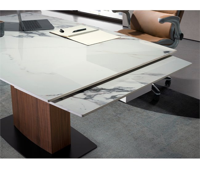 ANGEL CERDA Mesa de jantar extensível barril oval mármore porcelânico e nogueira 240x100 Nogal