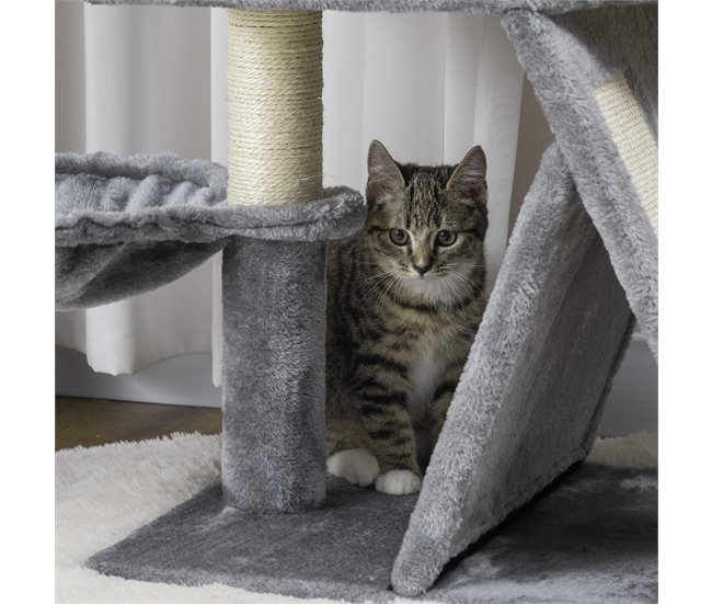 Árvore para Gato Aglomerado, Pelúcia, Tecido de Feltro e Sisal Cinza