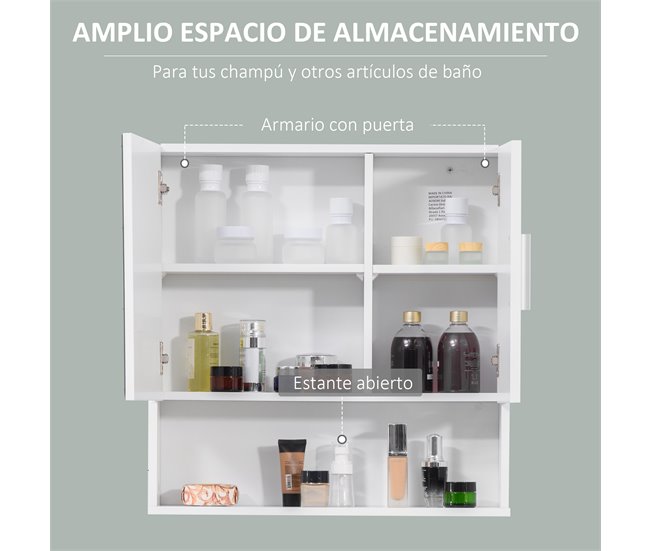 Armário Casa de Banho com Espelho MDF e Vidro kleankin 54 Branco
