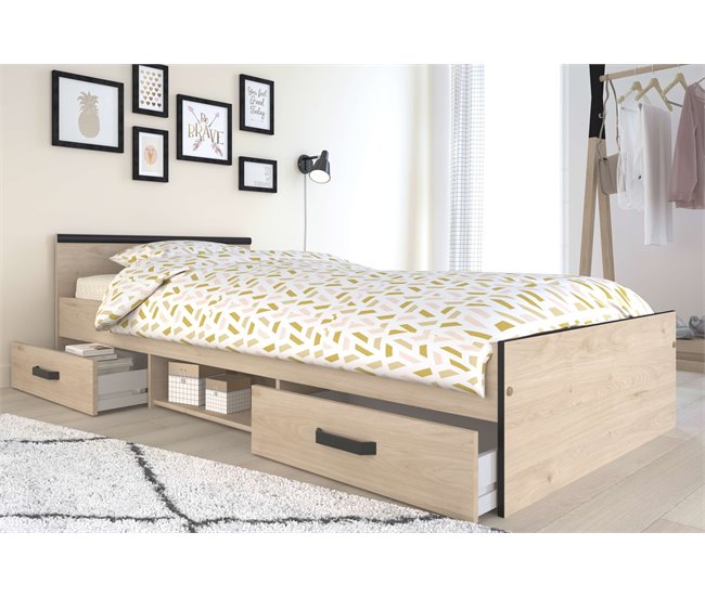 Cama Jovem Village com 2 gavetas e 1 nicho 90x203 Branco/cinza