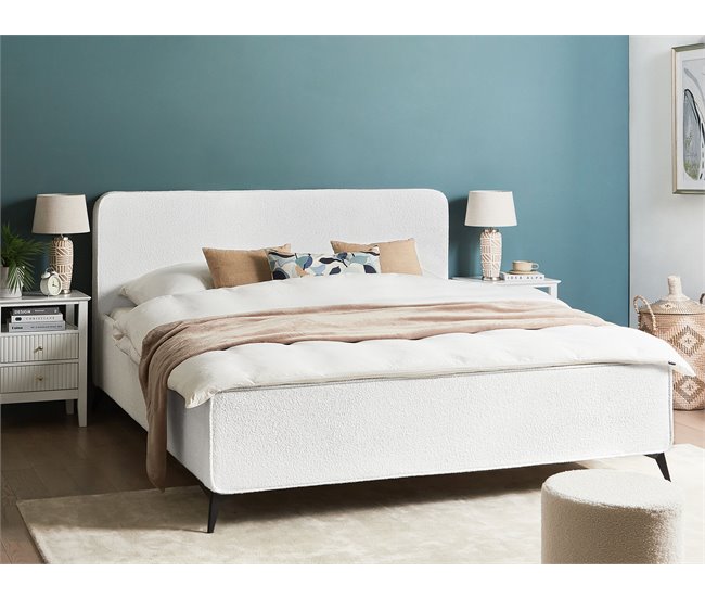 Beliani Cama com estrado Bouclé VALOGNES 192x220 Branco