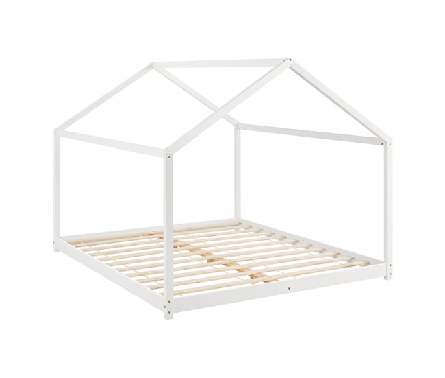  Cama de criança Cerro com colchão em forma de casa 206x186 Branco/ Bege