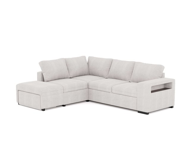 Sofá-cama romeo chaiselongue com baú e pufe