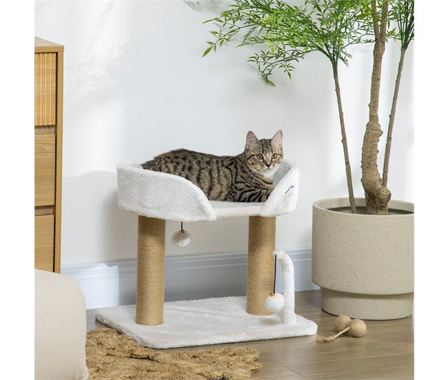 Arranhador para Gatos Aglomerado de Madeira, Poliéster e Juta Branco