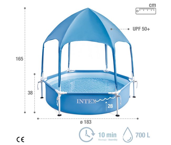 Piscina circular desmontável de 700 L c/toldo desmontável Canopy Metal Frame INTEX Azul