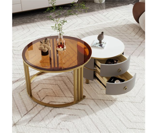 2 em 1, mesa de centro, mesa de apoio, gaveta 70x70 Cinza