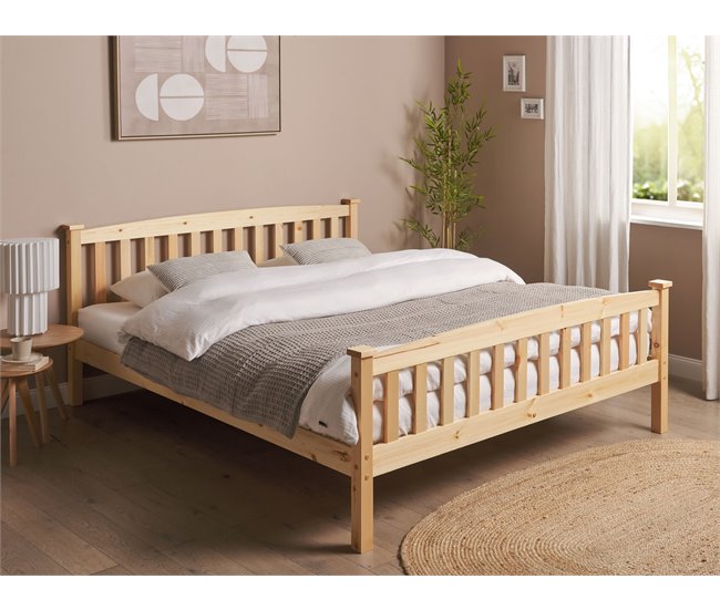 Cama Pinho GIVERNY 160 x 200 cm Castanho escuro 169x208 Branco