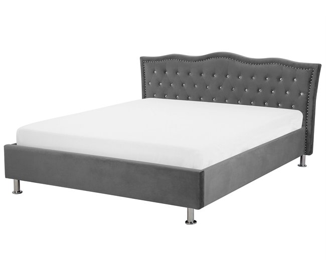 Beliani Cama com armazenamento Veludo METZ 189x215 Cinza Escuro