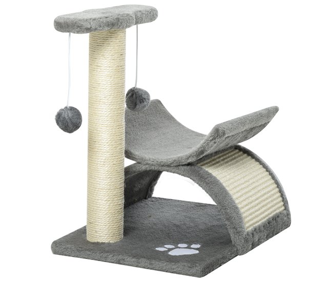 Arranhador para Gatos Aglomerado de Madeira, Pelúcia e Sisal Cinza