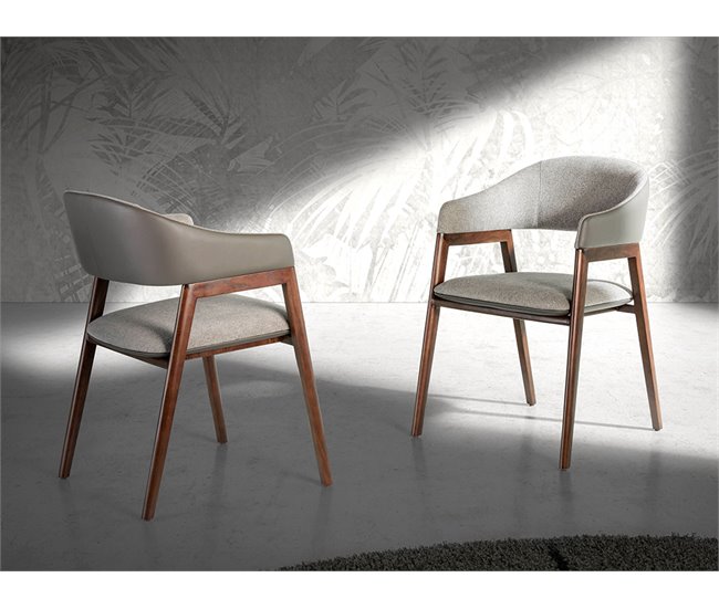 ANGEL CERDA Cadeira de couro ecológico em tecido cinzento e vison escuro Nogal