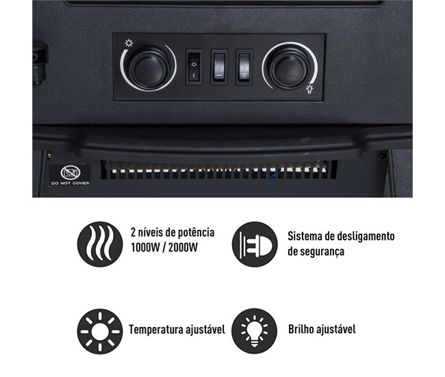 Lareira Elétrica Aço, Plástico e Vidro Temperado HOMCOM Preto