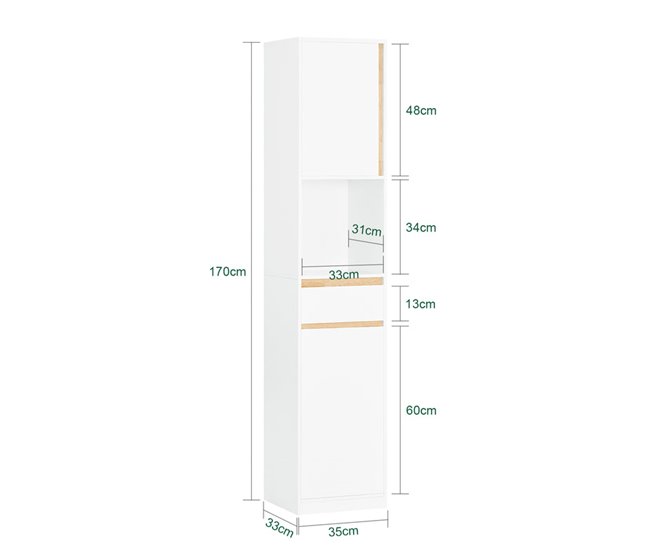 Armário alto de casa de banho com 1 gaveta BZR80-W SoBuy Branco