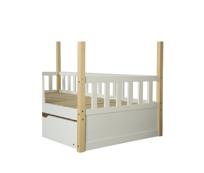 Cama nido de madeira maciça WOOD 90x190 cm em branco natural Branco/ Madeira
