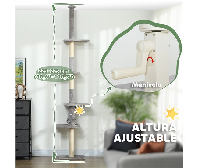 Arranhador para Gatos Aglomerado, Pelúcia e Sisal PawHut Cinza