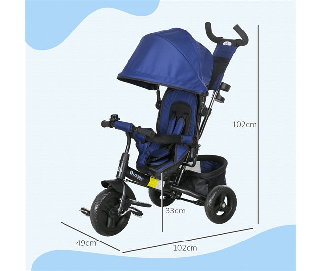 Triciclo para Bebés Metal, plástico e tecido de poliéster HOMCOM Azul