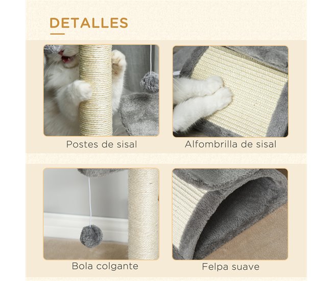 Arranhador para Gatos Aglomerado de Madeira, Pelúcia e Sisal Cinza