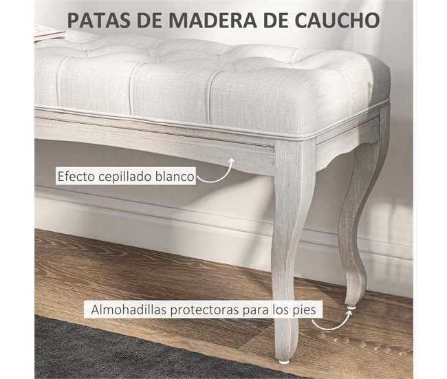 Banco Pé de Cama poliéster, madeira de borracha HOMCOM Cru