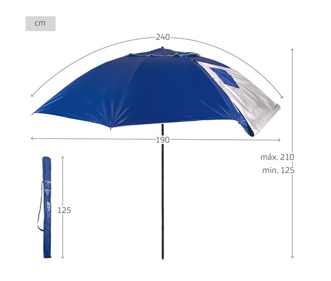 Aktive Guarda-sol e quebra-vento azul UV50 c/chaminé de vento, janelas e cobertura Azul