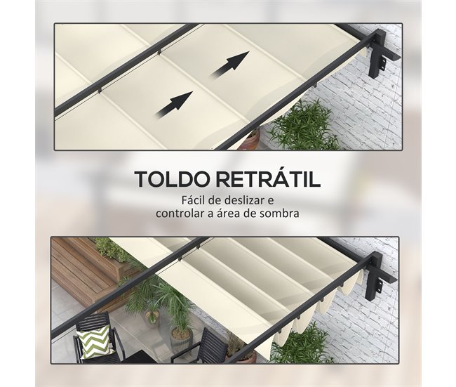 Pérgola de Parede Aço e Poliéster Outsunny 297x297 Cru