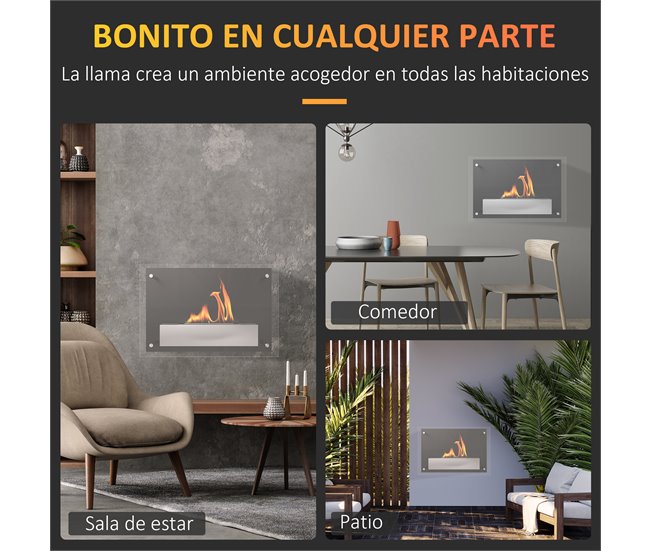 Lareira de Bioetanol Aço Inoxidável, Metal e Vidro Temperado Preto
