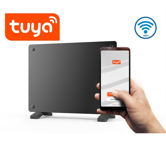 Radiador com painel de vidro e controlo WiFi App Preto