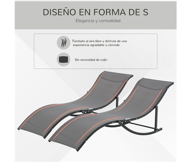 2 espreguiçadeiras dobráveis Aluminum, Texteline Outsunny Cinza