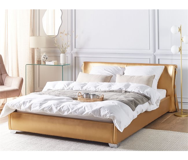 Beliani Cama de água Pele PARIS 195x228 Dourado