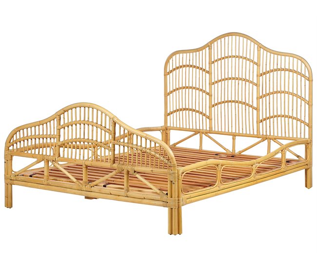Beliani Cama com estrado Rattan/vime DOMEYROT 147x207 Castanho