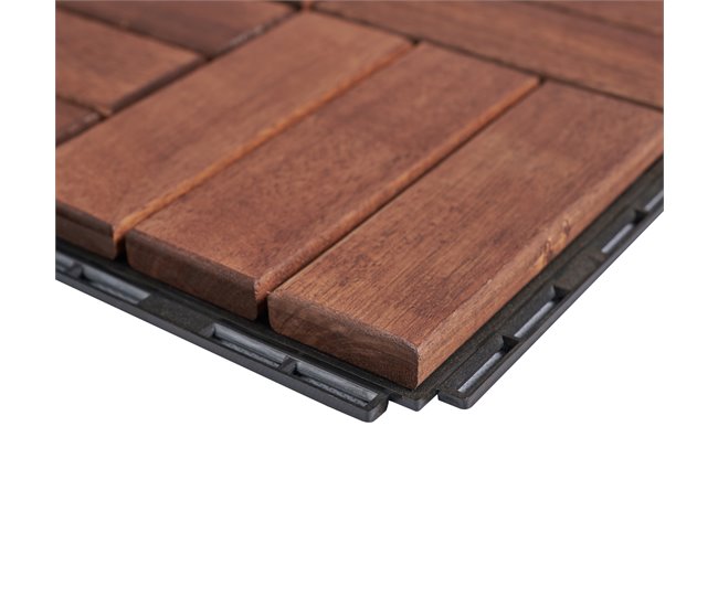 Conjunto de 10 ladrilhos Alliste click 12 ripas acácia/plástico Castanho