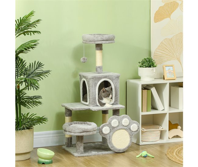 Arranhador para Gatos Melamina de Madeira e Sisal PawHut Cinza