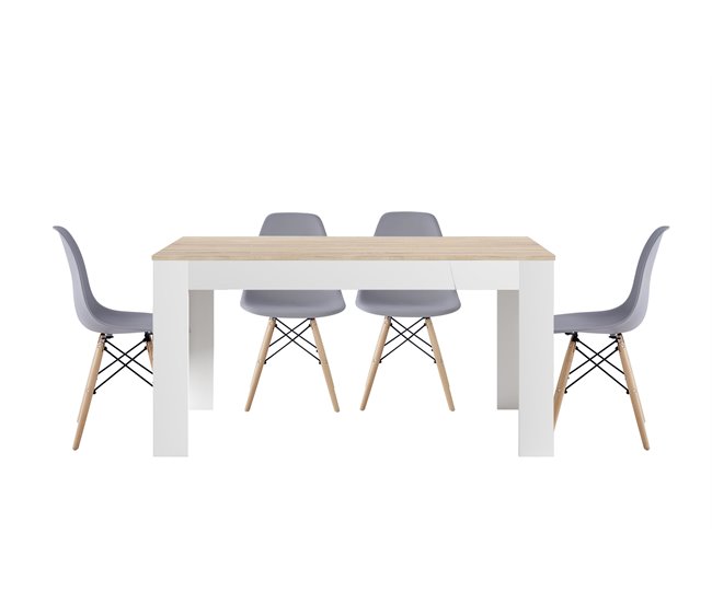 Mesa de jantar ou cozinha branca/cambria + 4 cadeiras cinza estilo nórdico 138x80 Branco/ Bege