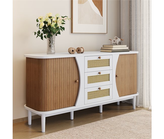 Aparador com 2 portas e 3 gavetas 140 Natural/ Branco