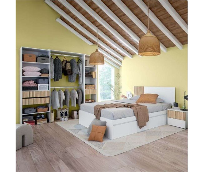 Pacote de móveis de quarto estilo nórdico Etnha em com cabeceira Branco/ Madeira