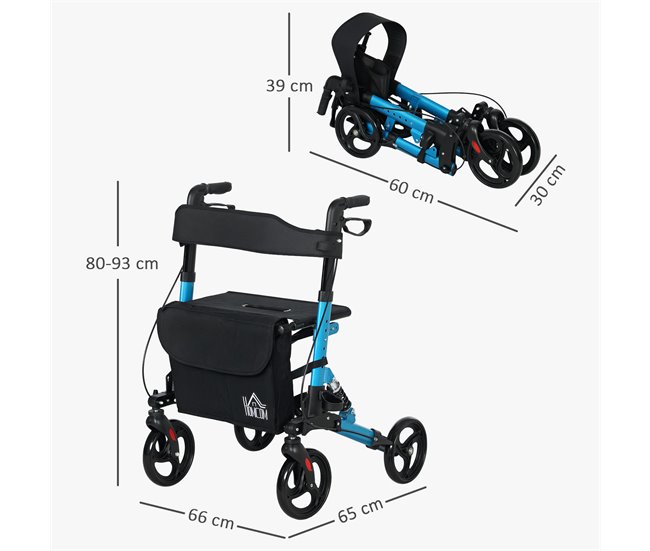 Andarilho para Idosos Alumínio, Plástico e Poliéster HOMCOM Azul