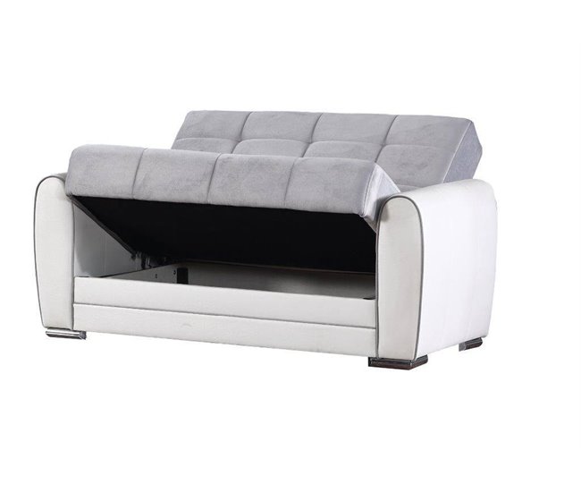 Sofá cama com península de tecido Branco