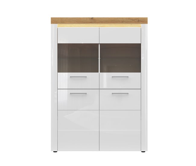 Armário de porcelana LED de 4 portas Nara Madeira