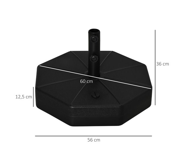 Base Chapéu de Sol HDPE, Metal Outsunny 60x60 Preto