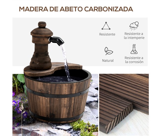 Fonte de Madeira Madeira de Abeto e Metal Outsunny Castanho