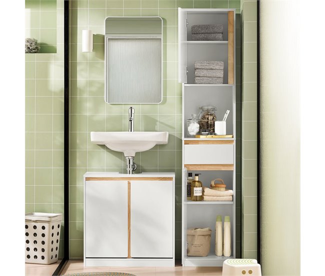Armário alto de casa de banho com 1 gaveta BZR80-W SoBuy Branco