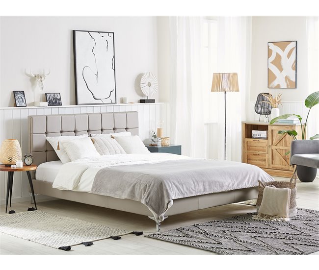Beliani Cama com estrado Veludo AMBERT 148x212 Cinza