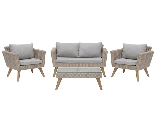 Beliani Conjunto lounge Ratan sintético VITTORIA Cinza Escuro